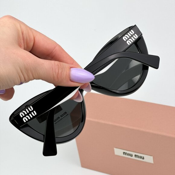 Miu Miu MU04YS 10G5S0 BRAND NEW Sunglasses Black Dark Grey Cat Eye Women - Picture 4 of 12